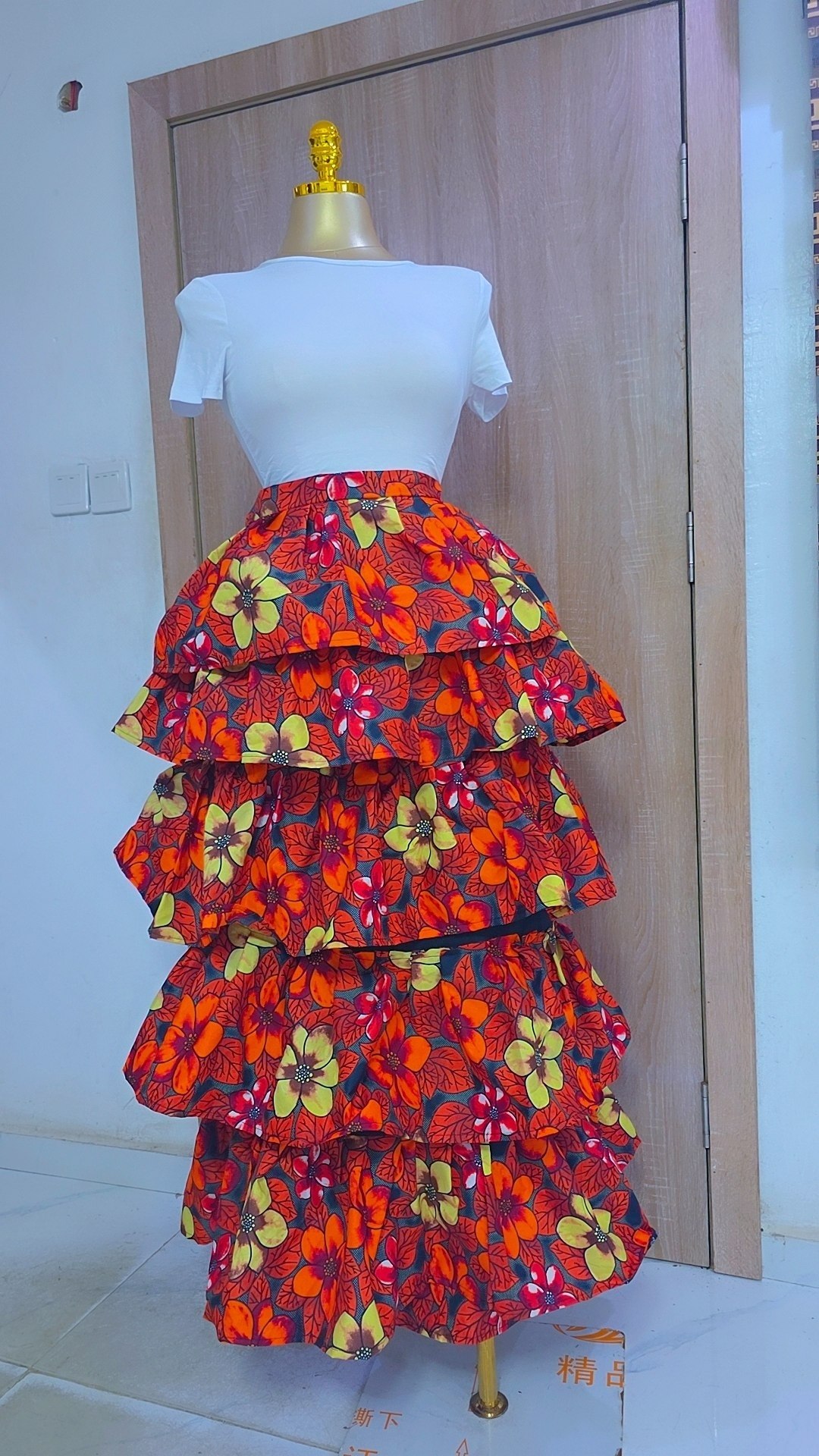 High Waist Ruffle Ankara Skirt
