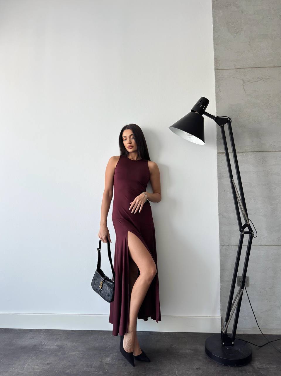 Bold Burgundy Side-Slit Sleeveless Maxi Dress