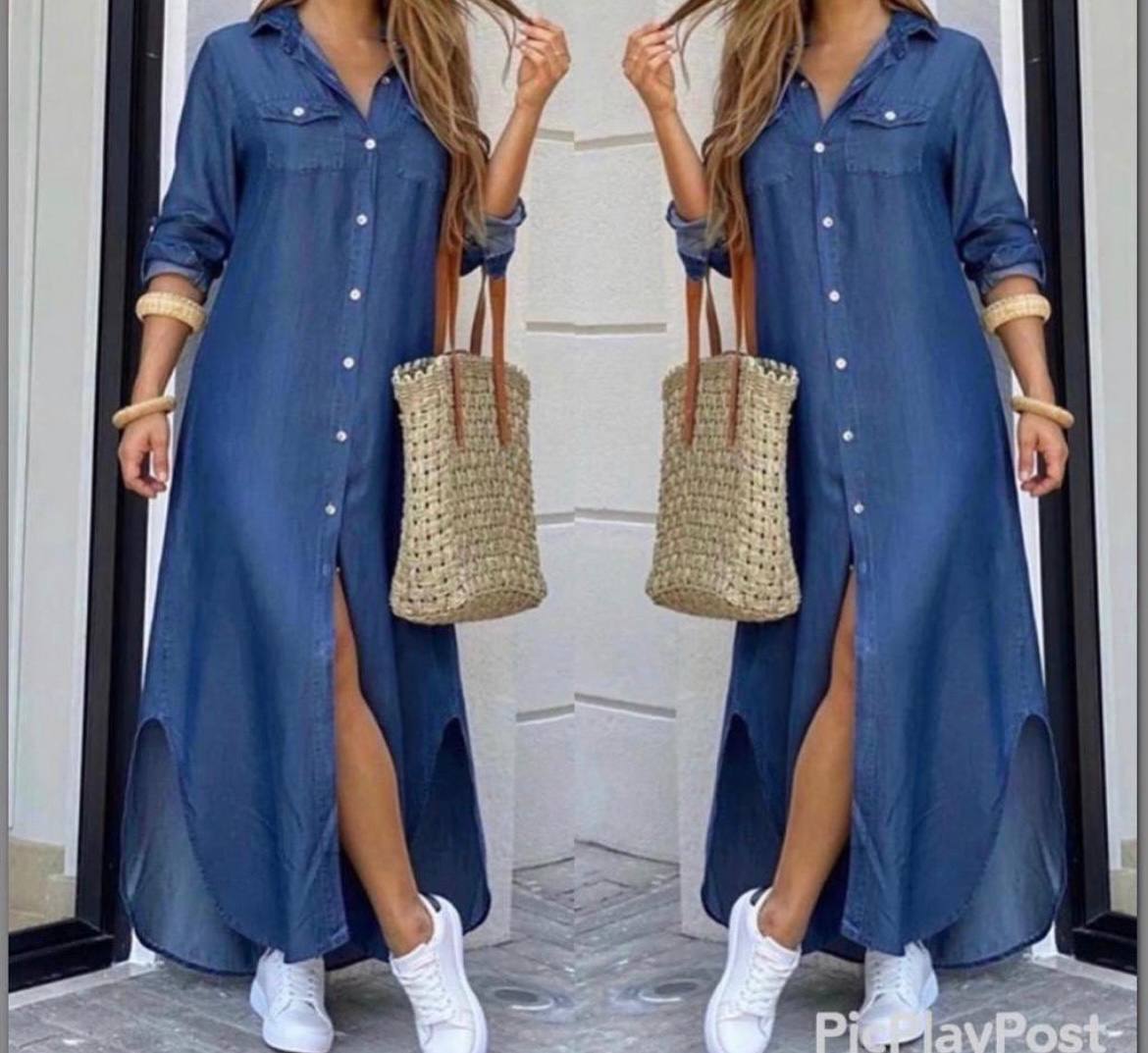 Classic Denim Maxi Shirt Dress