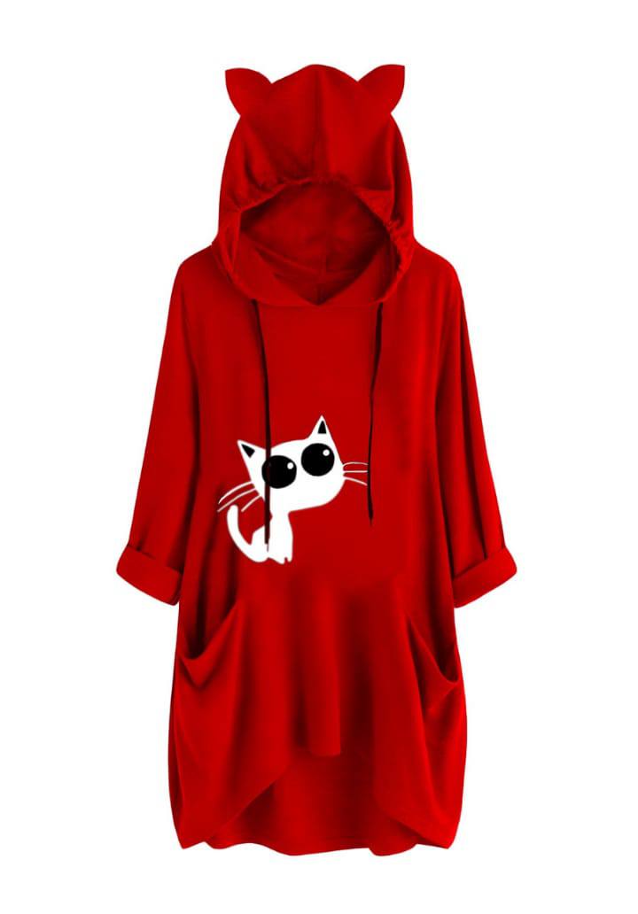Cozy Cat-Ear Detail Tunic Sweatshirt