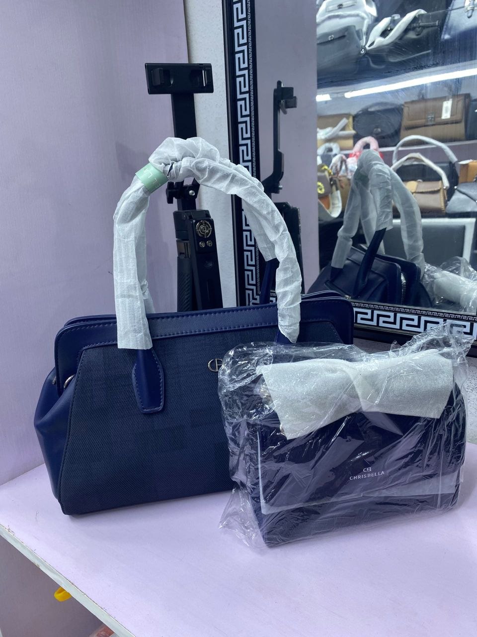 Navy Blue Top-Handle Handbag & Mini Crossbody Set