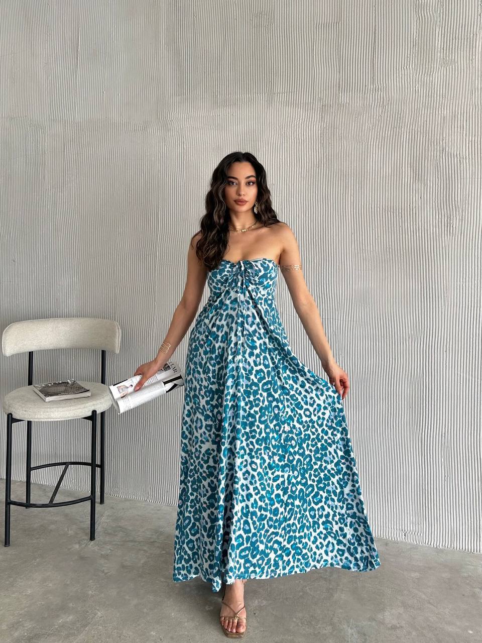 Colorful Tie-Front Strapless Long Dress