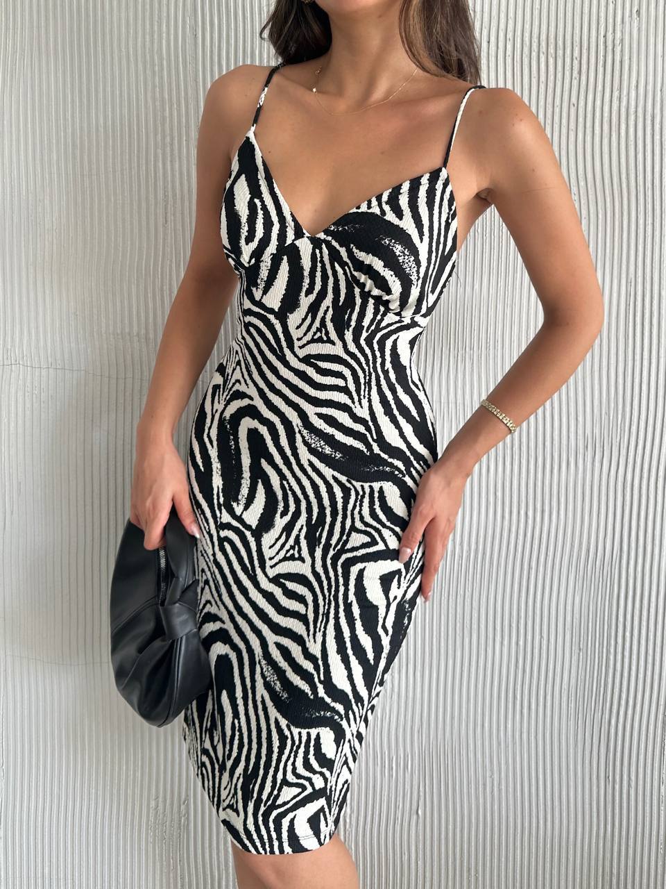Zebra Print Spaghetti Strap Midi Dress