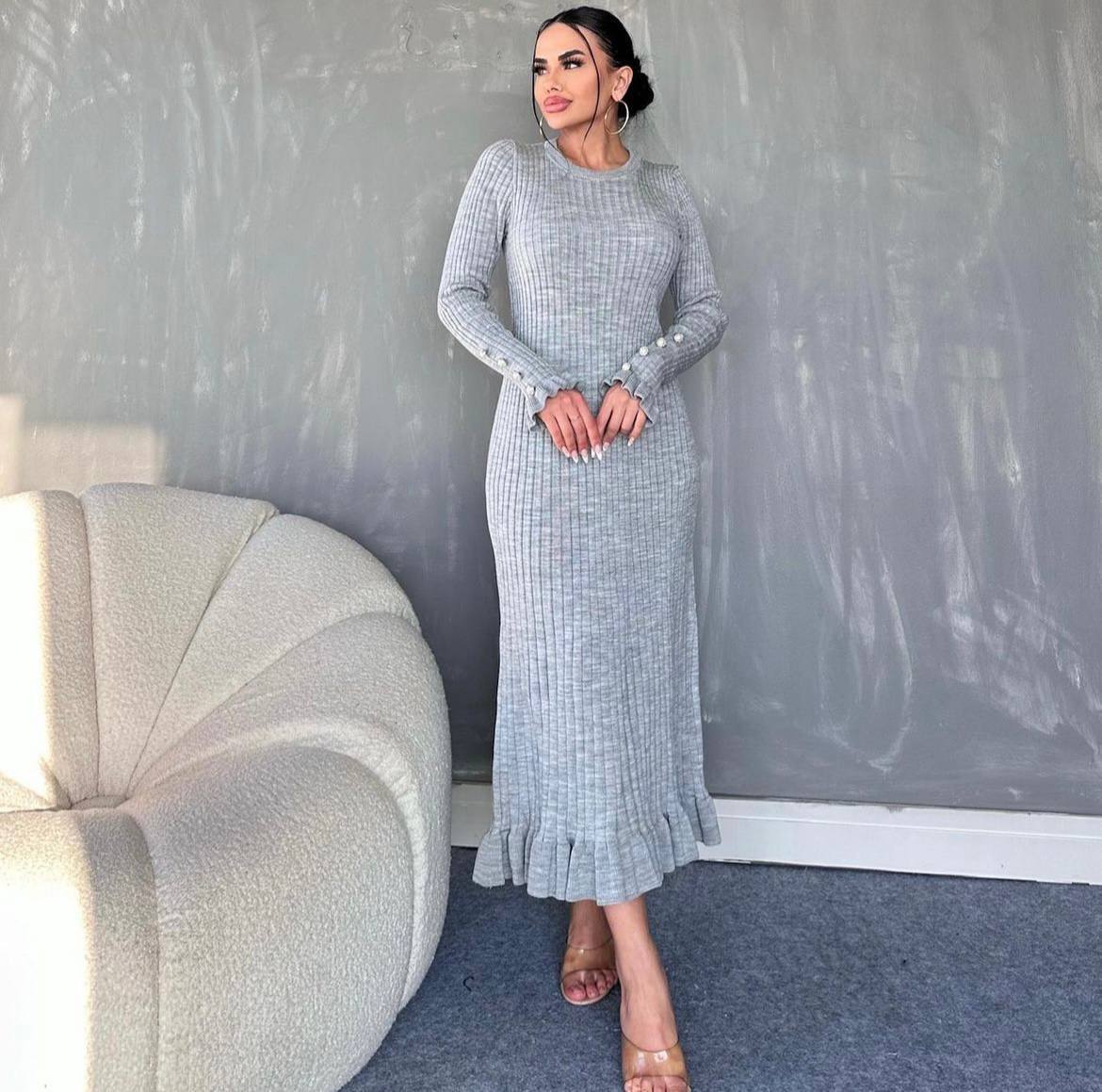 Versatile Long-Sleeve Ribbed Midi