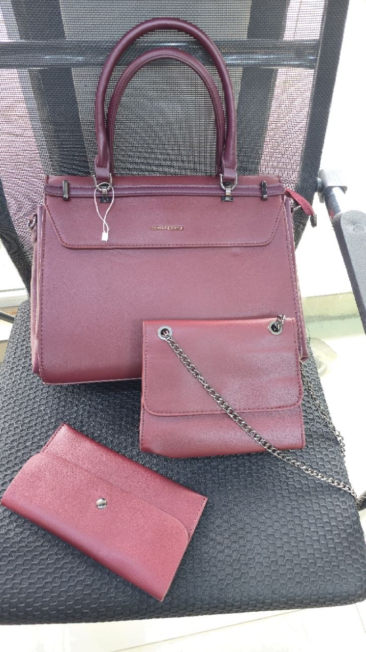Top-Handle Satchel & Crossbody 3-Set in Deep Burgundy