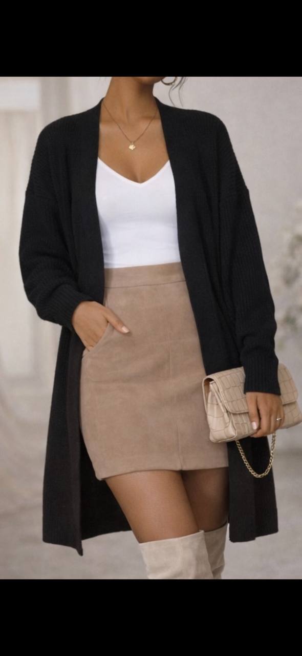 Cozy Fall Layering:Black Longline Cardigan