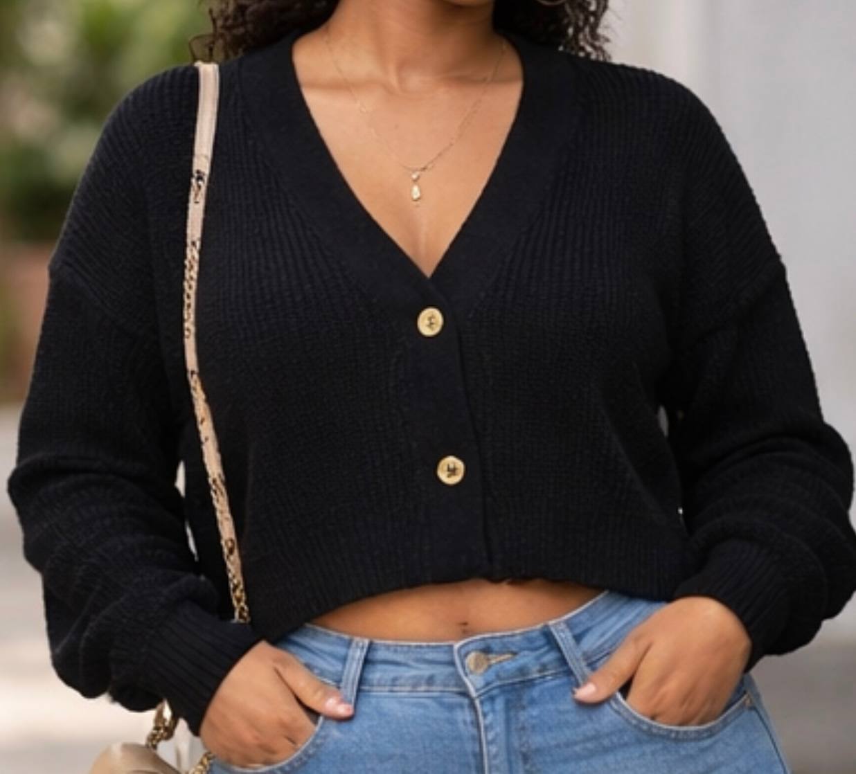 Soft Knit Button-Up Cardigan in Black