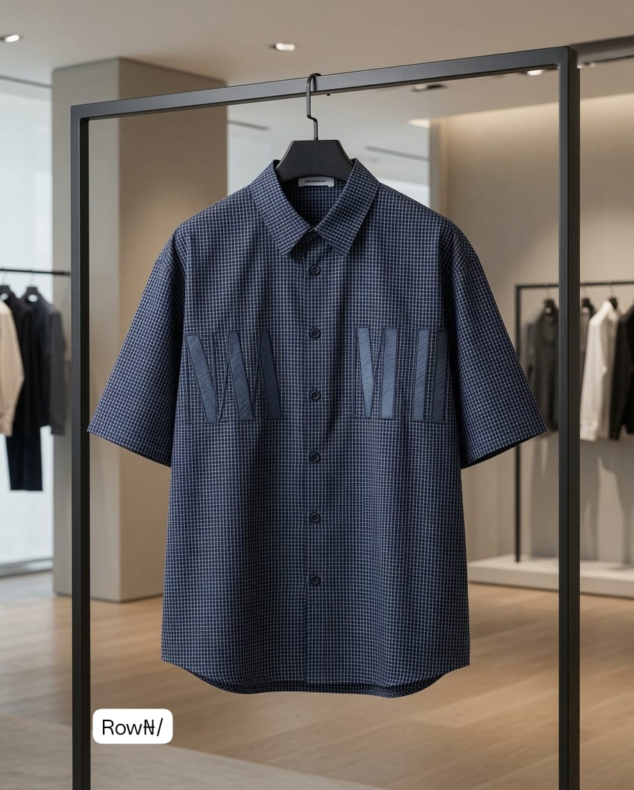 Premium Men's Boxy Grid Plaid Short-Sleeve Button-Up Shirt