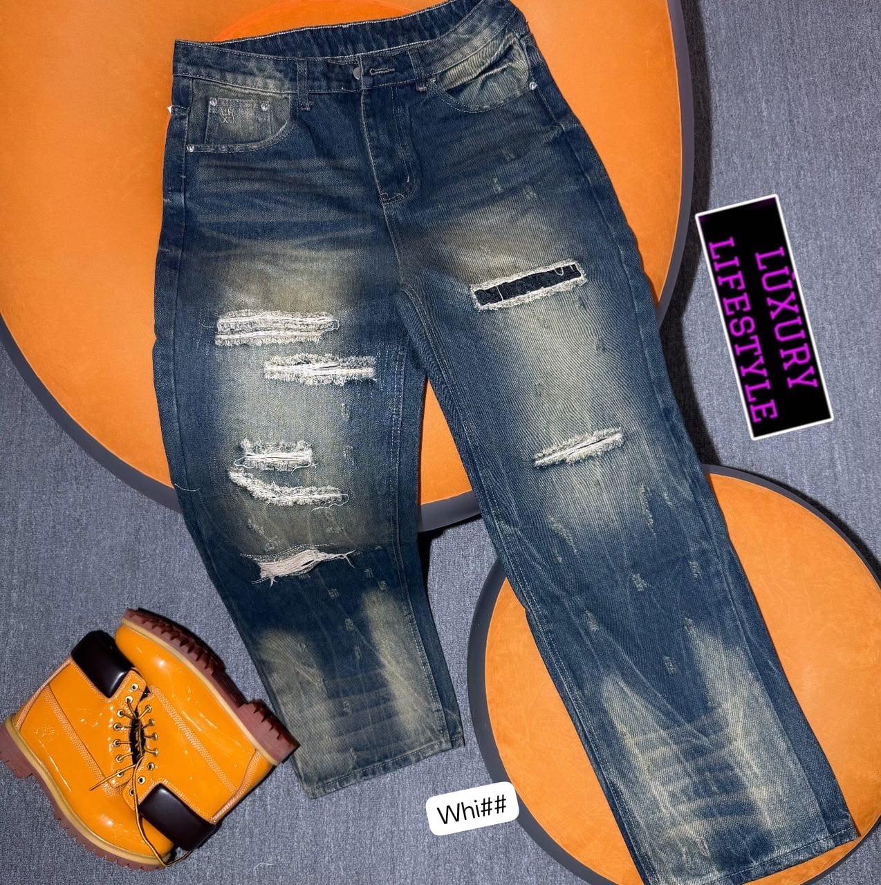Premium Heavyweight Distressed Repair Denim Jeans