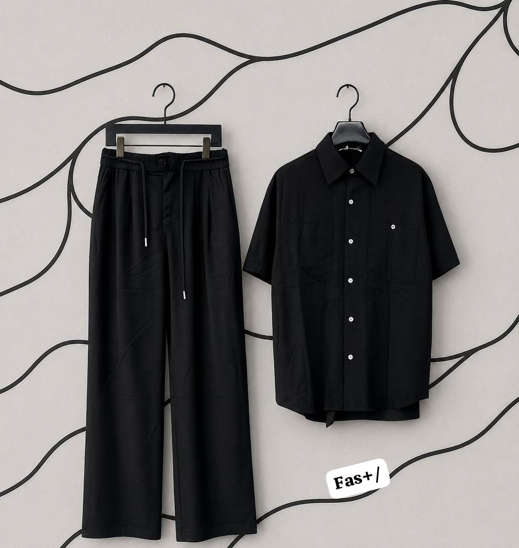 Premium Men's Two-Piece Black Linen-Look Matching Set