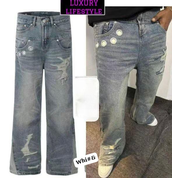 Premium Men's Y2K Grommet Distressed Wide-Leg Jeans