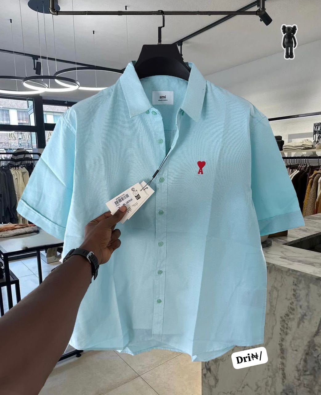Ami Paris Men's Mint Green Short-Sleeve Button-Down Shirt