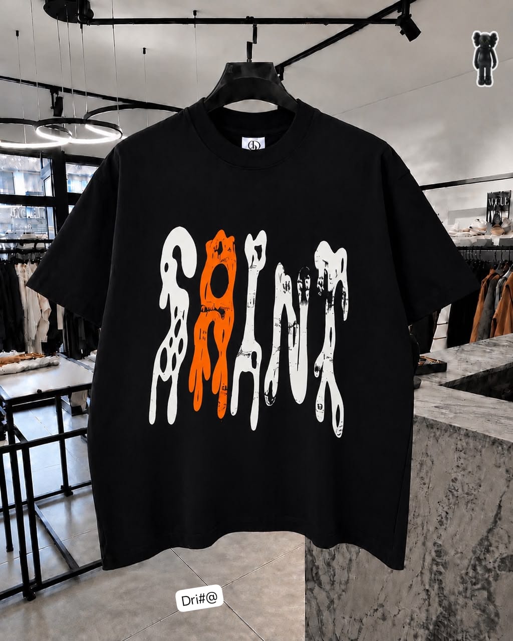 Luxury Black Heavyweight Cotton Oversized Crewneck with Gothic Text Art Print