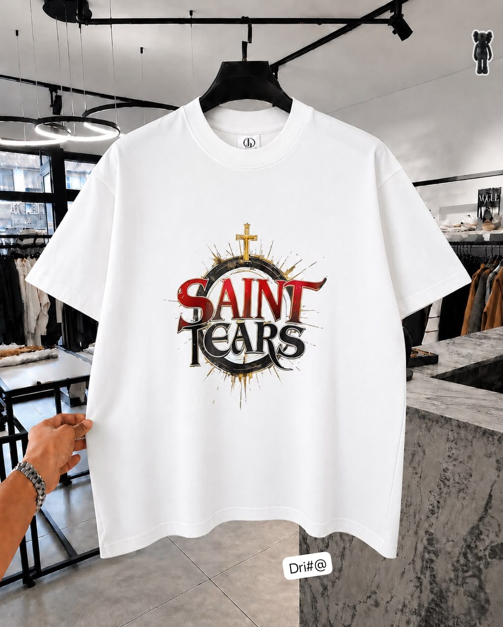 Luxury White Heavyweight Cotton Oversized Crewneck with Gothic Text Art Print