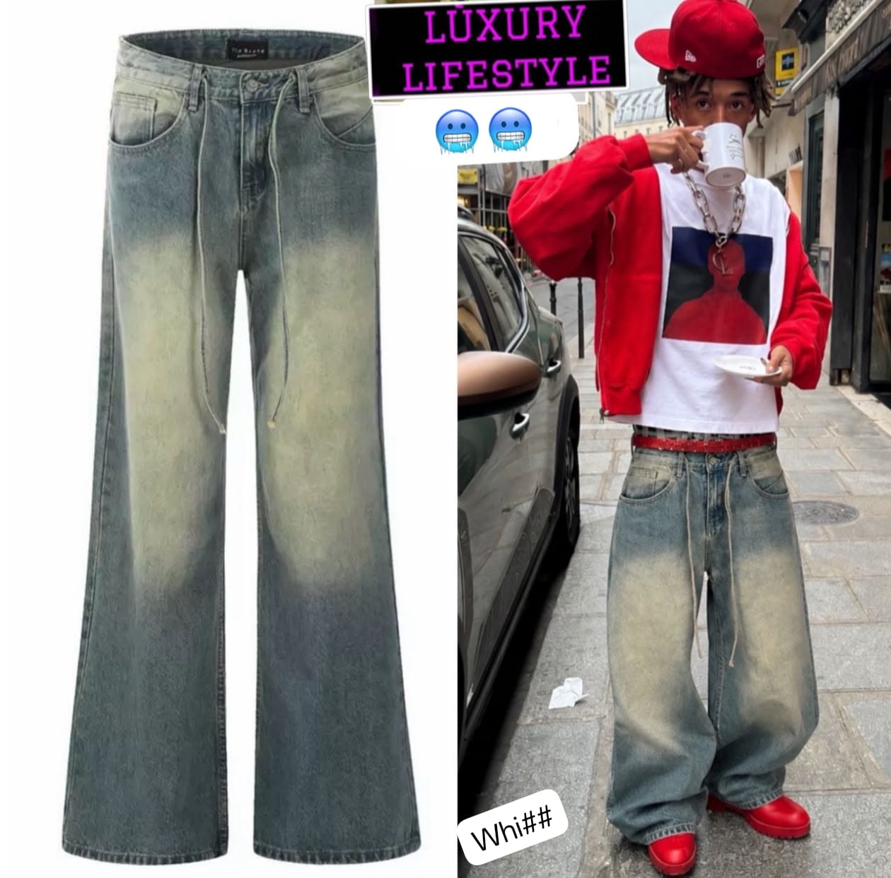 Luxury Indigo Mud-Wash Baggy Streetwear Pants with Drawstring Waistband