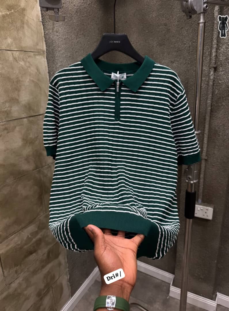 Premium Men’s Textured Knit Striped Polo Shirt