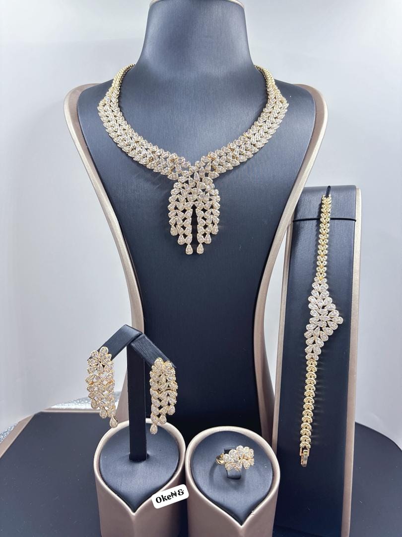 Premium Gold-Plated 4-Piece Chevron Fringe Luxury Jewelry Set