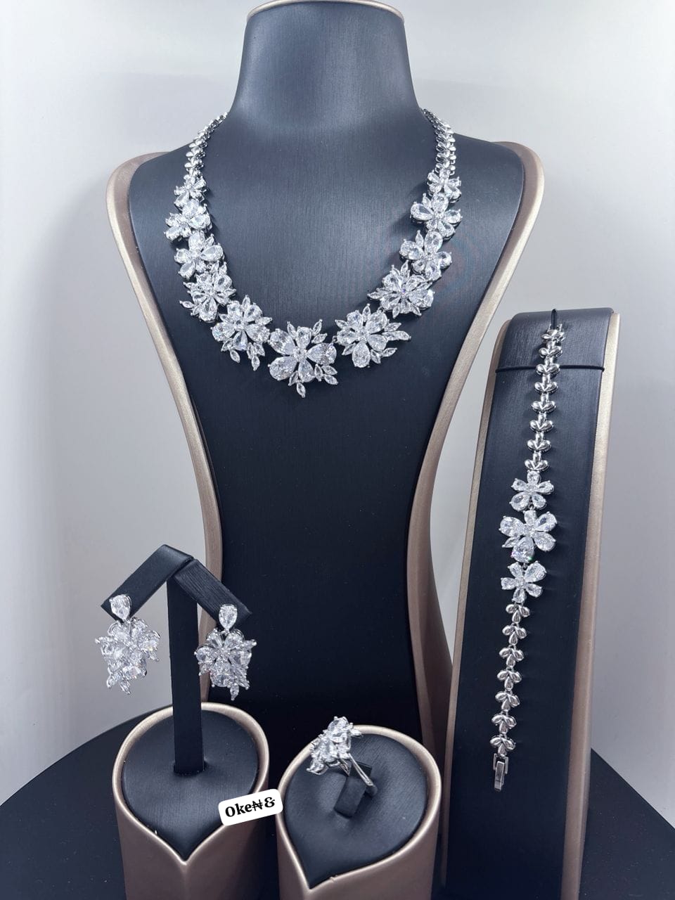 Premium Platinum-Finished 4-Piece Imperial Blossom Jewelry Set