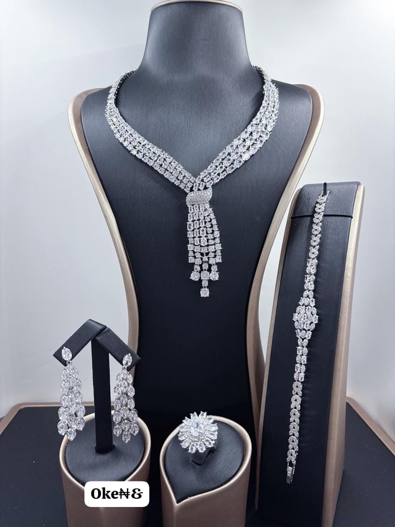 Premium Platinum-Finished 4-Piece Luxury Bridal Jewelry Set