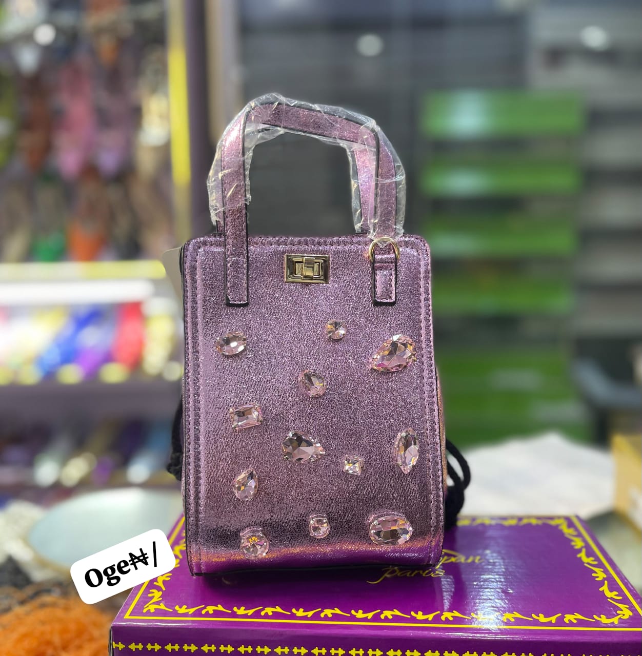 Elegant Textured Satchel with Jewel Accents and Top Handle - Image 2