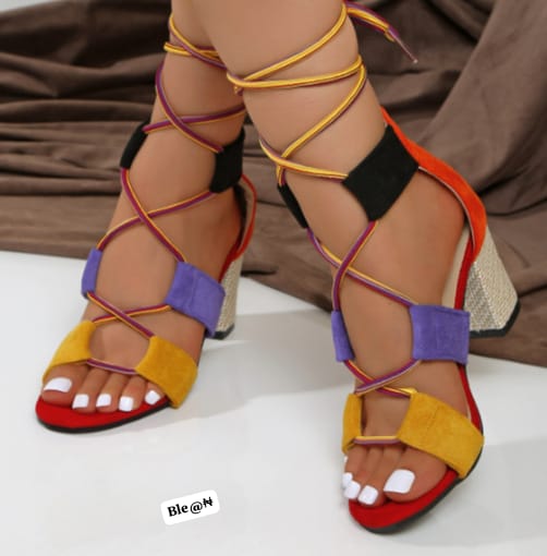 Premium Multi-Color Color-Block Lace-Up Heels