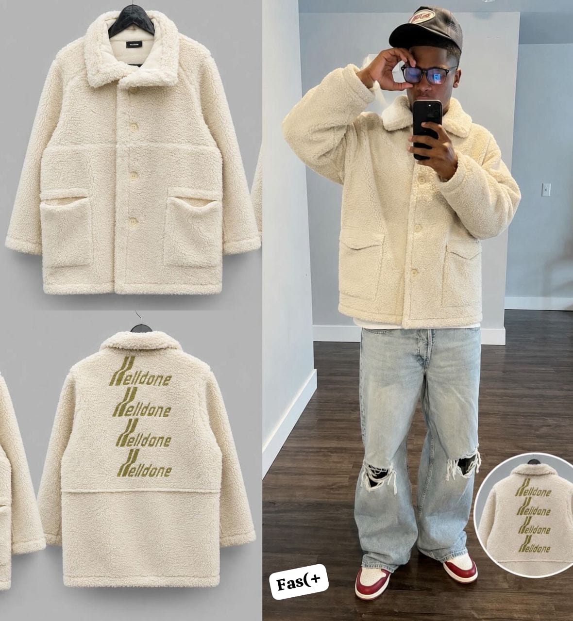 Premium Off-White Teddy Bouclé Streetwear Coat