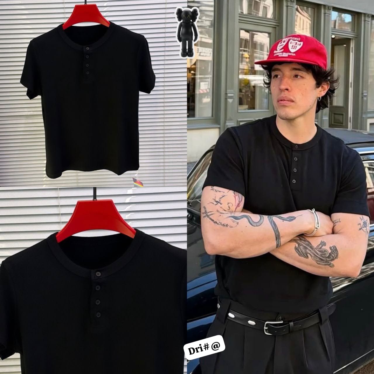 Premium Slim-Fit Black Henley T-Shirt