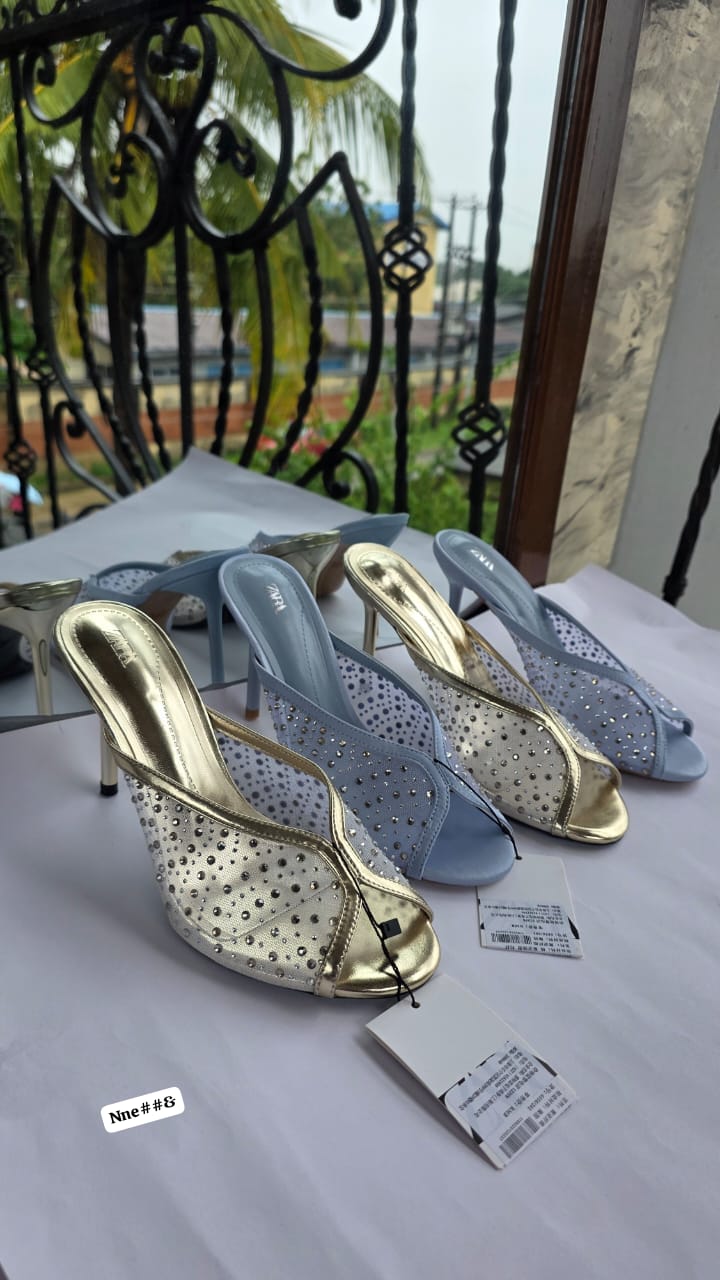 Zara Style Premium Rhinestone Mesh Heeled Mules - Image 3