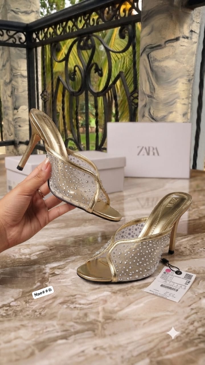 Zara Style Premium Rhinestone Mesh Heeled Mules - Image 2
