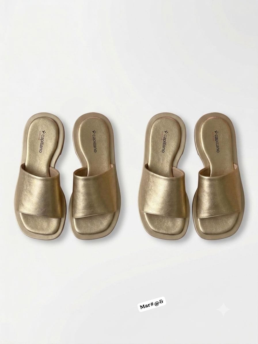 Capitiano Premium Metallic Gold Slide Sandals