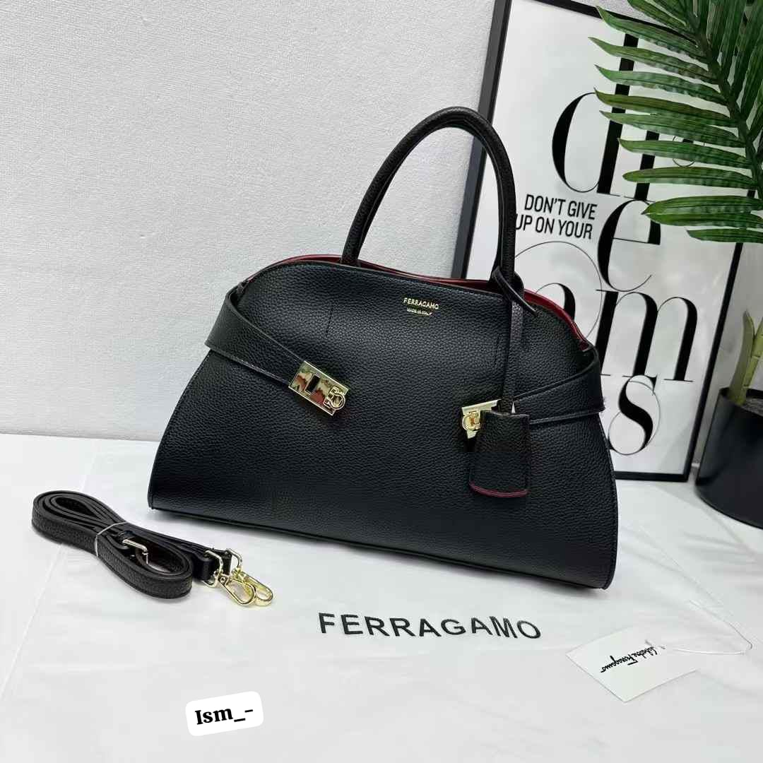 Ferragamo Style Premium Grained Leather Trapeze Tote