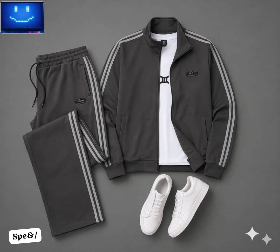 Premium Classic Side-Stripe Tracksuit Set – Black Zip-Up Jacket and Drawstring Joggers Combo