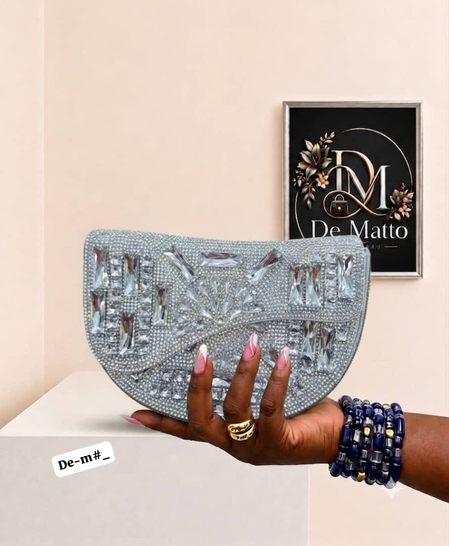 Premium Crystal Mosaic Half-Moon Evening Clutch