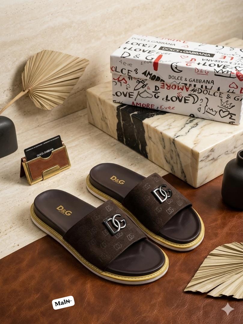 Dolce & Gabbana Men’s Dark Brown Monogram Canvas Slides