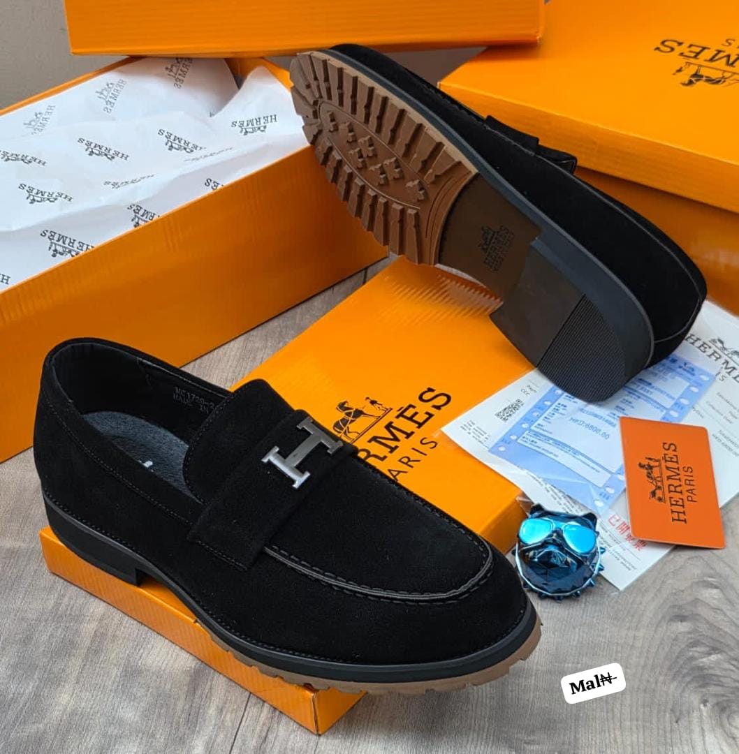 Hermès Men’s Black Suede H-Buckle Loafers
