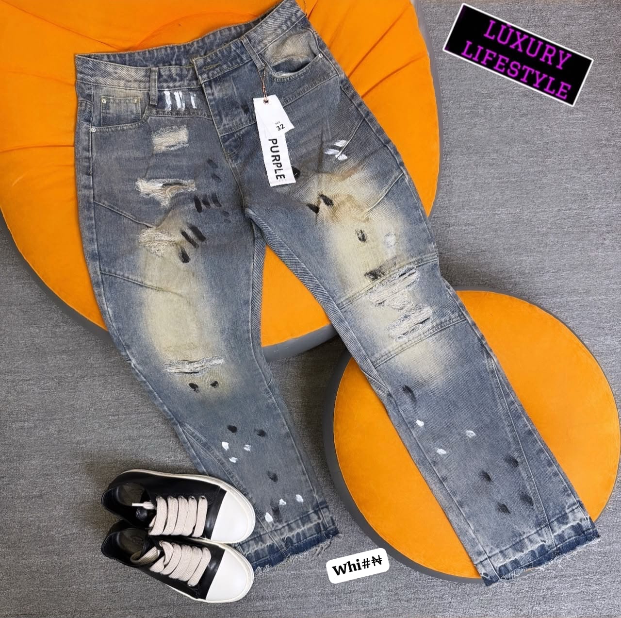 Premium Men’s Distressed Painter Splatter Relaxed Jeans