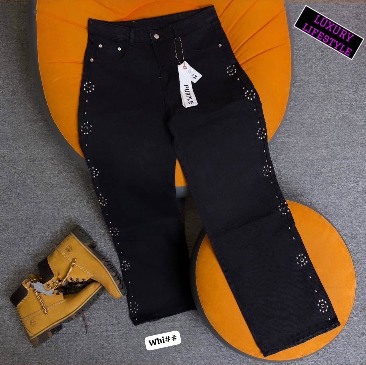 Premium Men’s Studded Floral Side-Seam Relaxed Jeans