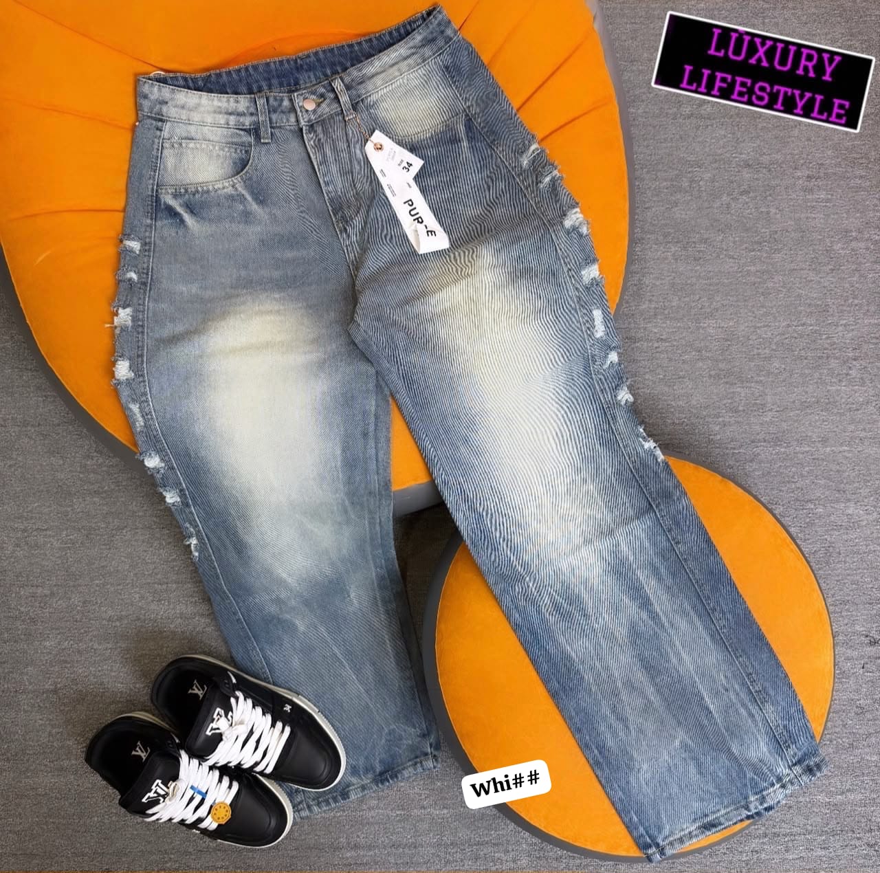 Premium Men’s Distressed Side-Slit Relaxed Jeans