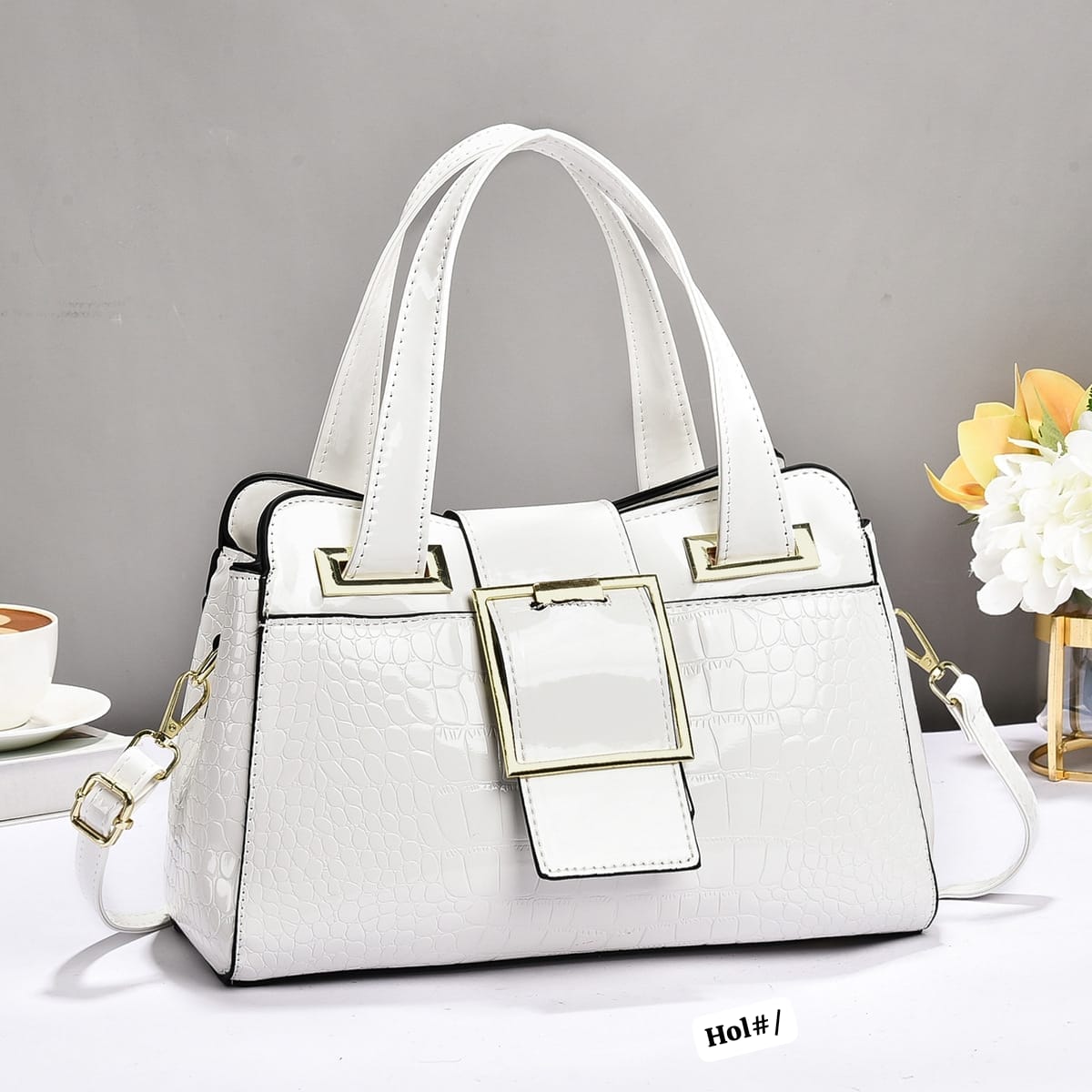 Premium Women’s Patent Croc-Embossed Top-Handle Satchel - Image 4