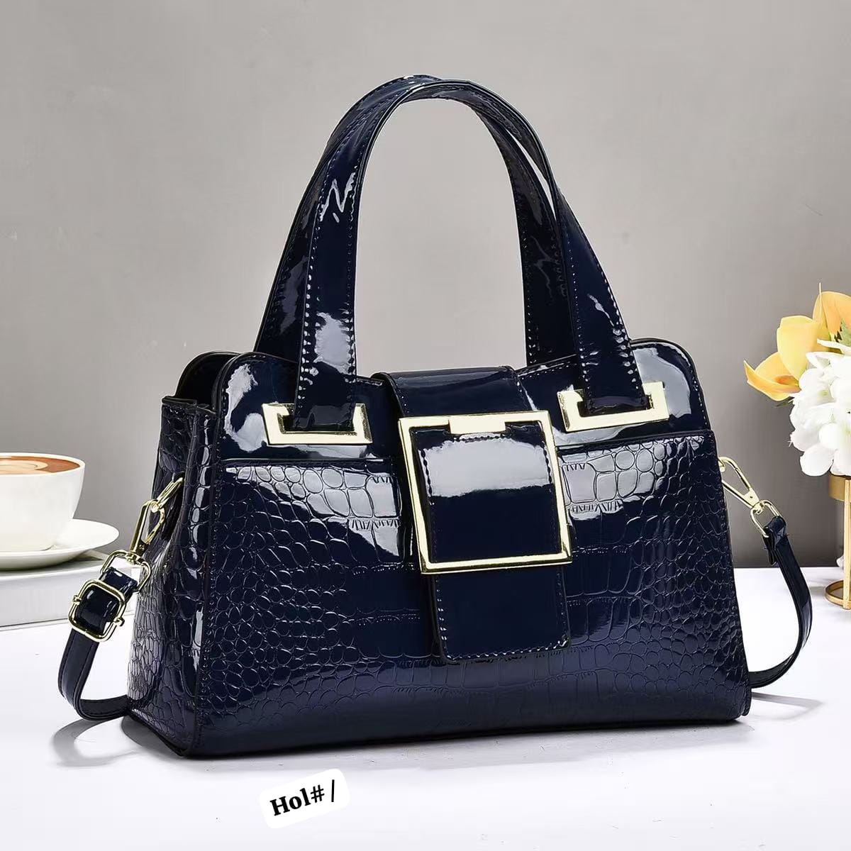 Premium Women’s Patent Croc-Embossed Top-Handle Satchel