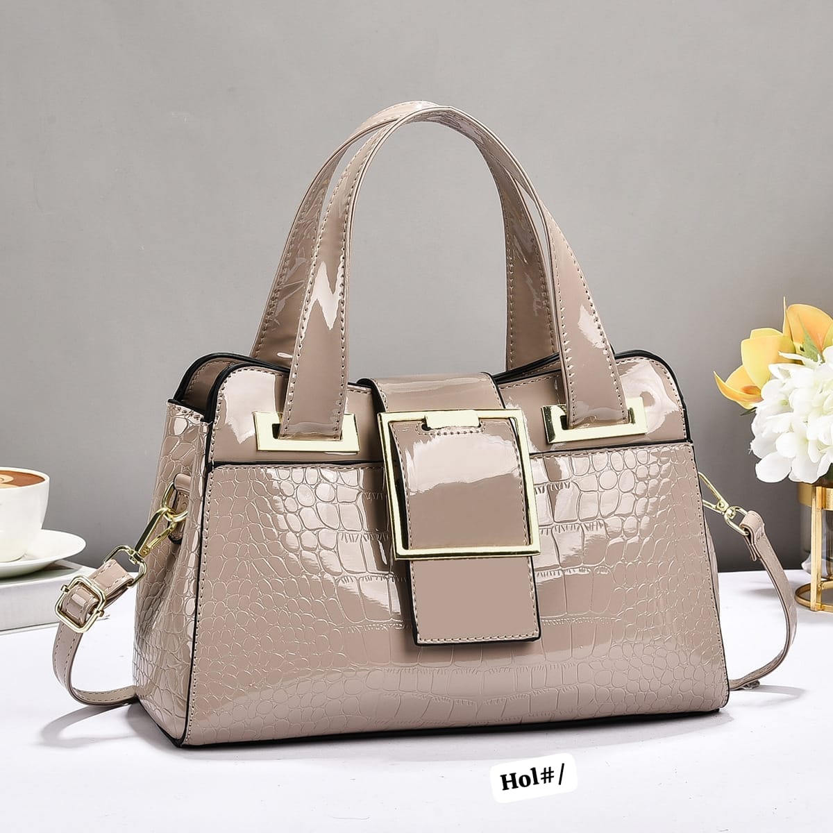 Premium Women’s Patent Croc-Embossed Top-Handle Satchel - Image 2