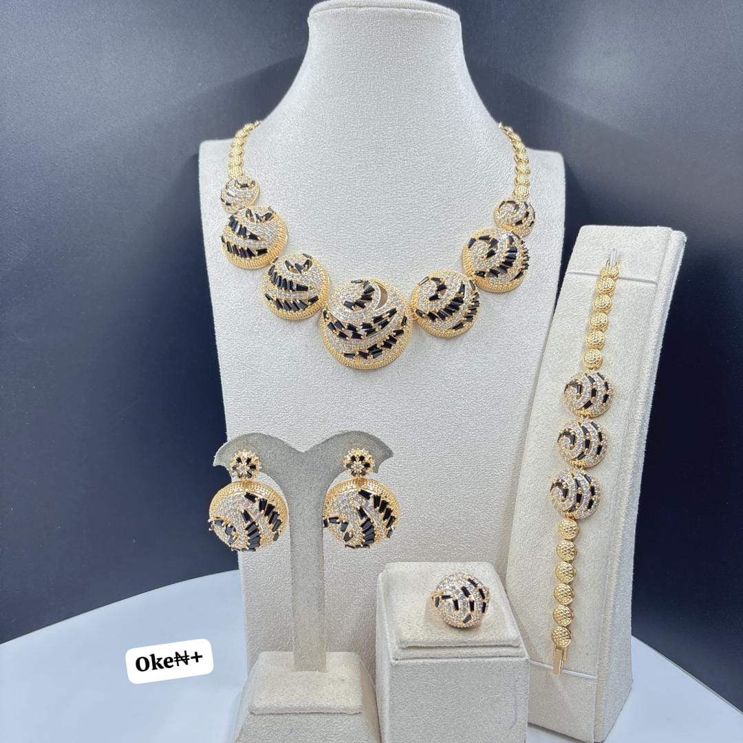 Luxury Gold-Tone Onyx-Black Celestial Mosaic Jewelry Set