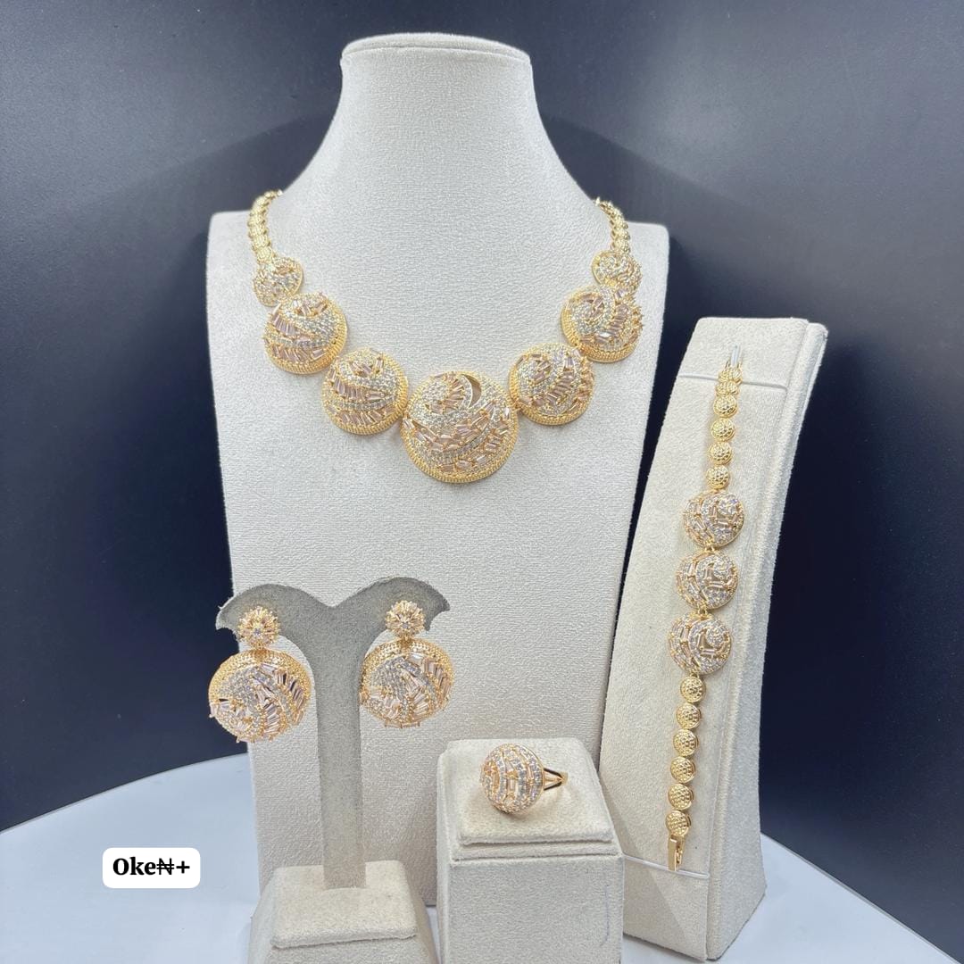 Luxury Gold-Tone Celestial Mosaic Bridal Jewelry Set