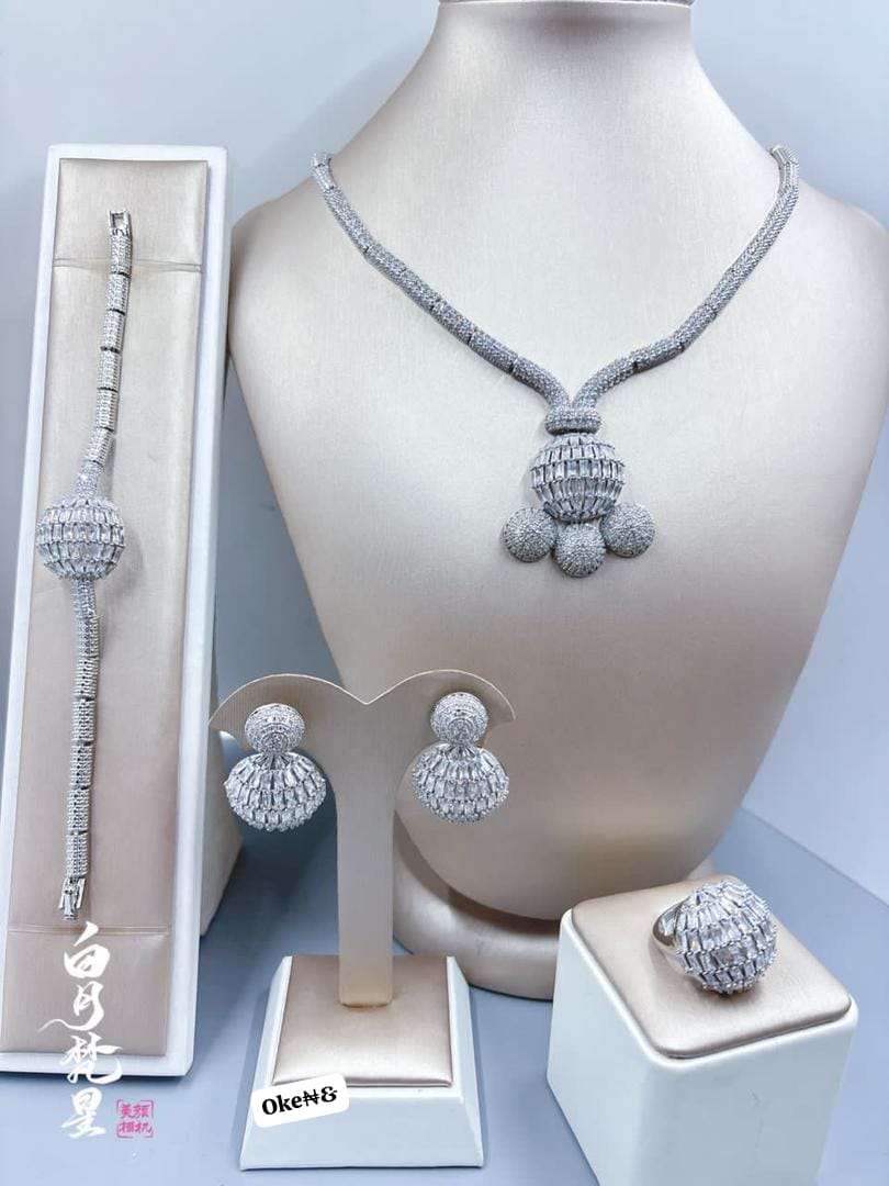 Luxury Silver-Tone Imperial Orb Bridal Jewelry Set