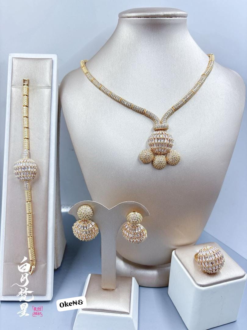 Luxury Gold-Tone Imperial Orb Bridal Jewelry Set