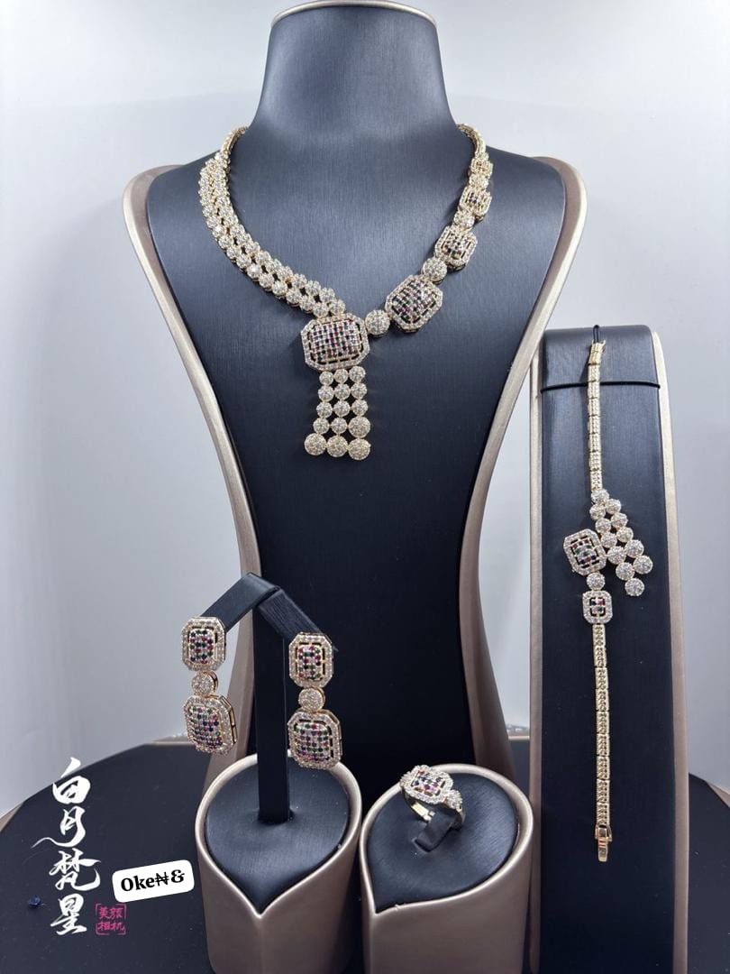 Luxury Gold-Tone Statement Bridal Jewelry Set