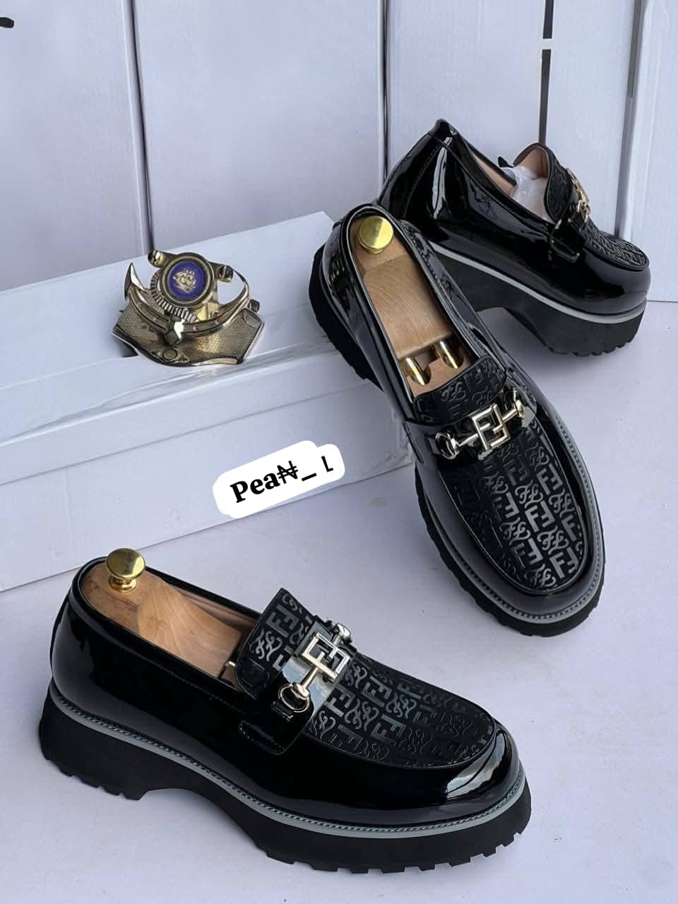 Premium Men’s Black Patent Graphic Panel Loafers
