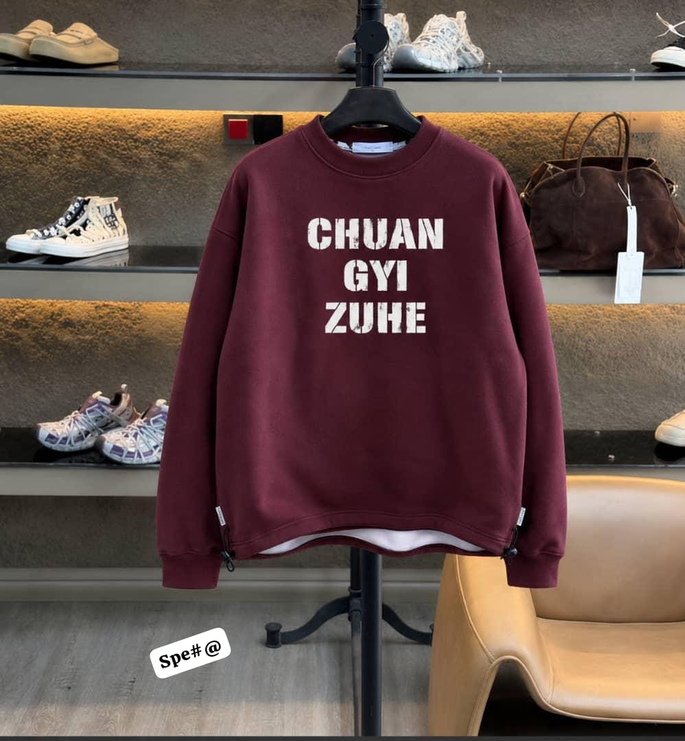 Premium Men's Burgundy Drawstring Hem Crewneck Sweatshirt