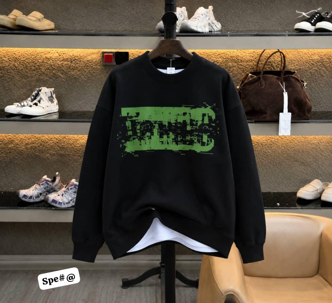 Distressed Cyber-Green Graphic Casual Streetwear Pullover