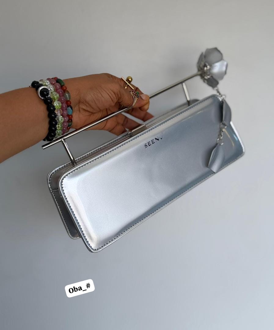 Architectural Metal Top Handle Evening Handbag with Floral Accents - Image 3
